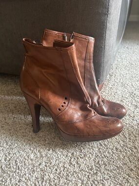 Pedro Garcia Cognac Leather Ankle Booties with Stiletto Heel